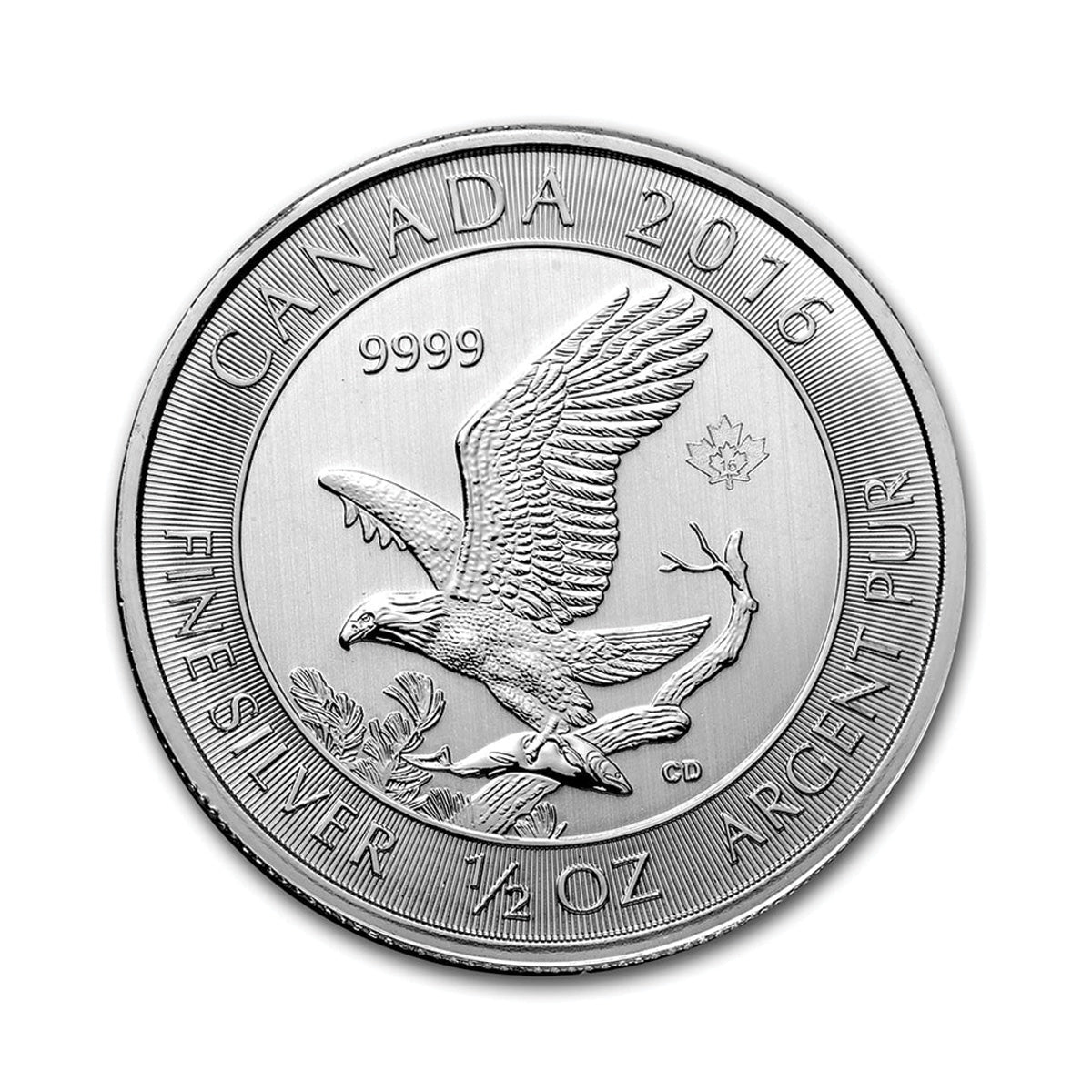 2016 Canada $2 Bald Eagle 1/2oz .9999 Fine Silver (No Tax) Flaws