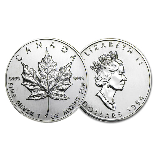1994 Canada $5 Silver Maple Leaf 1oz .9999 (No Tax) Scratched Capsule