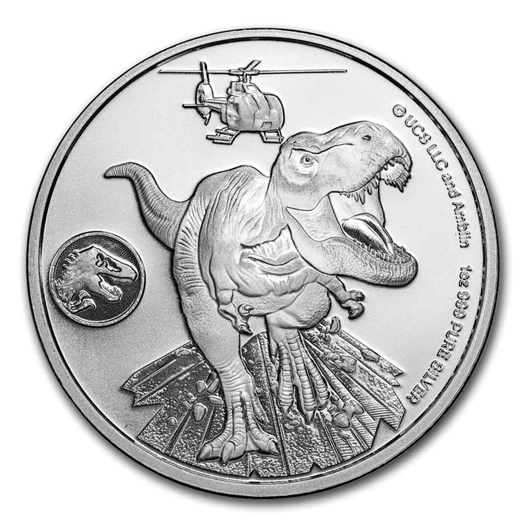 2022 Jurassic World: T-Rex Chase 1oz Silver (No Tax) COIN ONLY - Light Toning