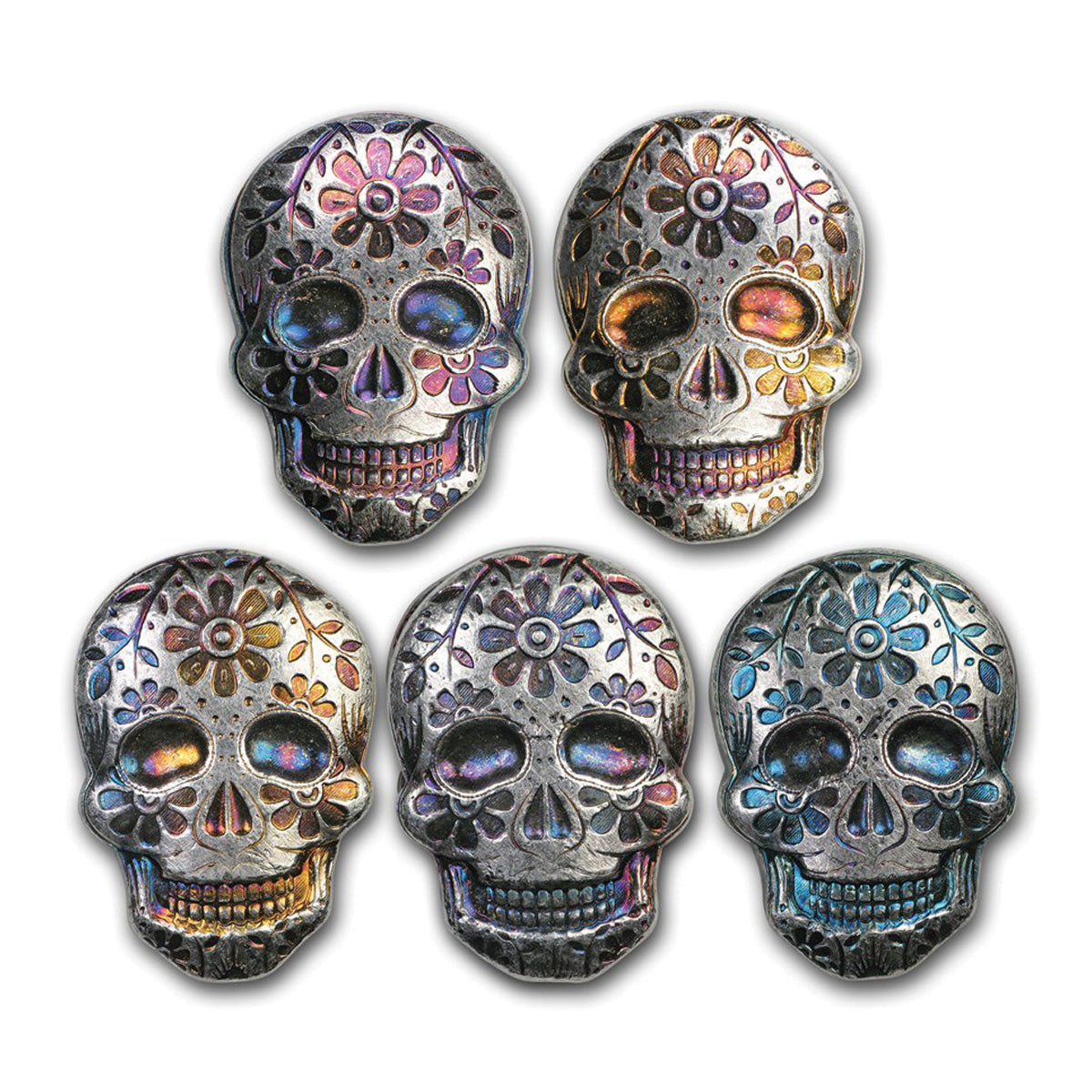 Monarch Day of the Dead 2oz Silver Sugar Skull w Marigold (No Tax) May have Toning