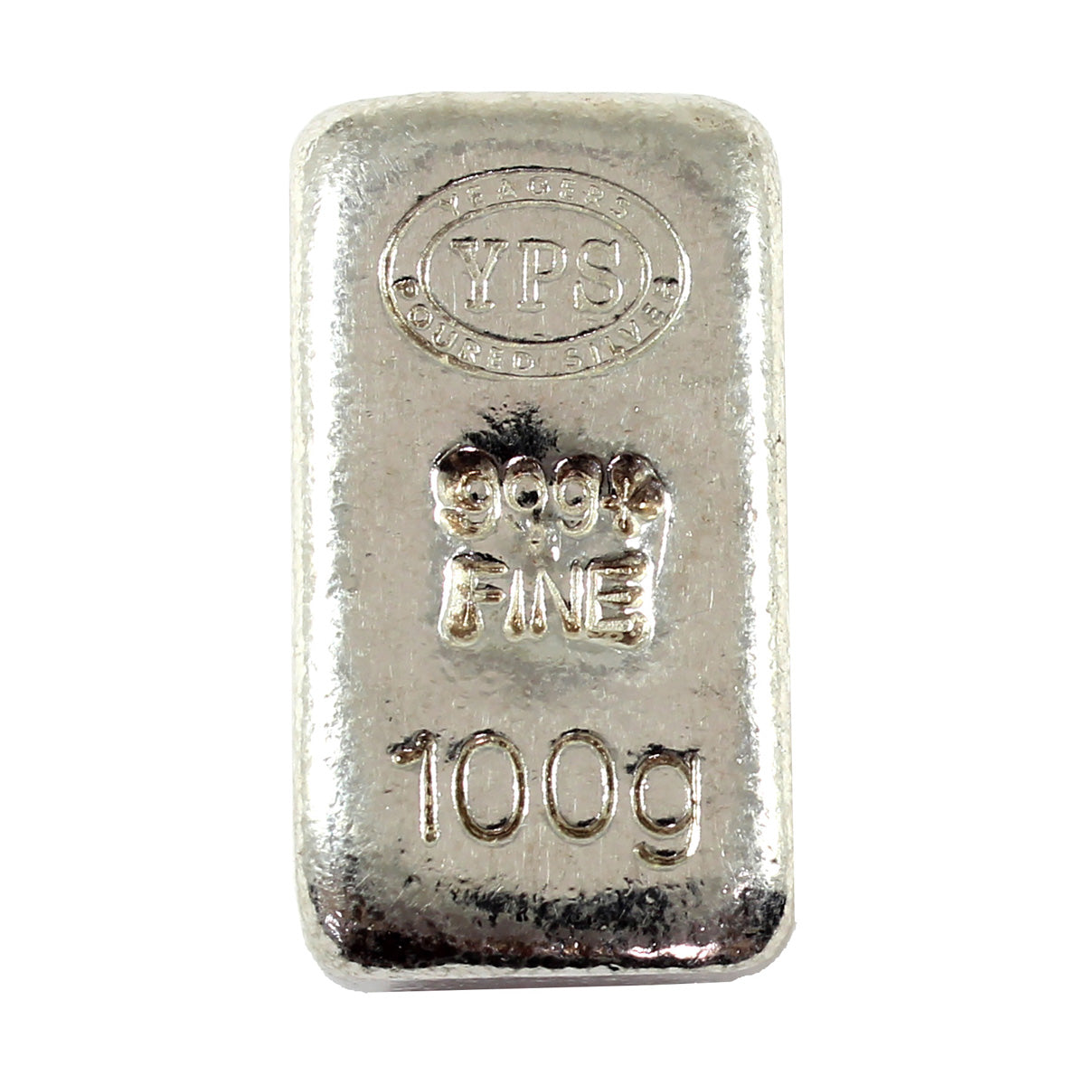 YPS 100 gram (3.21oz) Poured .999 Fine Silver Bar (No Tax) May be lightly toned