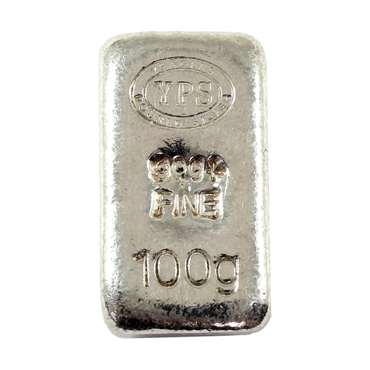 YPS 100 gram (3.21oz) Poured .999 Fine Silver Bar (No Tax) May be lightly toned