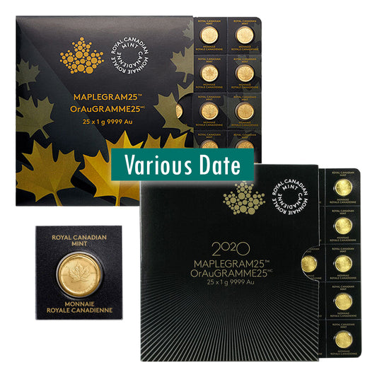 Various Date Canada 25 x 1g GML Maplegram Sheet (25g) Package Scr - NO Credit Card/Paypal