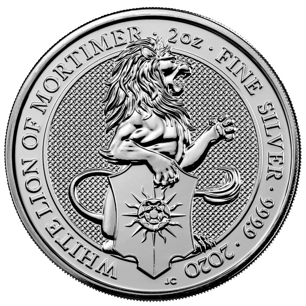 2020 GB 5-Pounds Queen's Beasts - White Lion of Mortimer 2oz. Silver (No Tax) Rim Toning