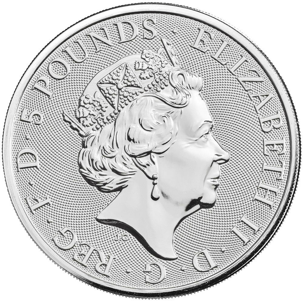 2020 GB 5-Pounds Queen's Beasts - White Lion of Mortimer 2oz. Silver (No Tax) Rim Toning