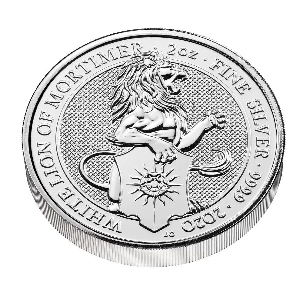 2020 GB 5-Pounds Queen's Beasts - White Lion of Mortimer 2oz. Silver (No Tax) Rim Toning