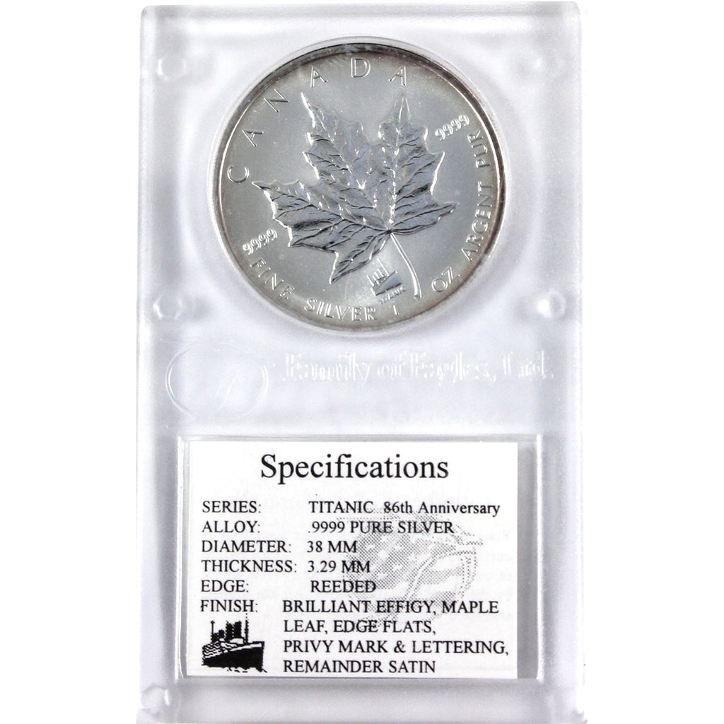 1998 Canada $5 Titanic Privy 1oz .9999 Silver Maple in Holder (No Tax) Slightly toned