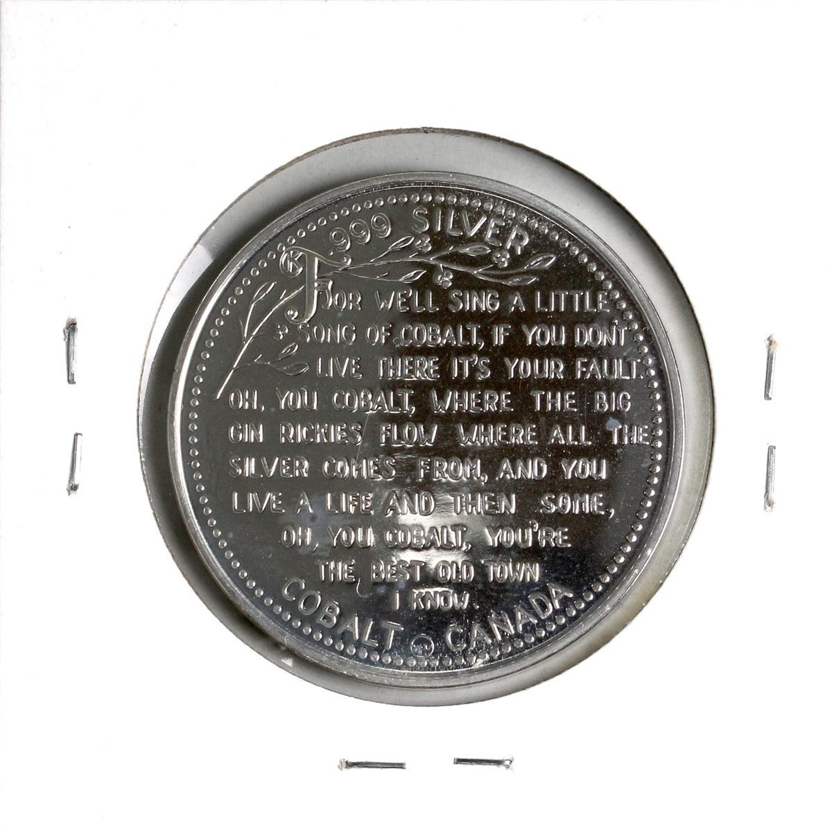 1973 Cobalt, ON, 70th Ann. .999 Silver Medal (No Tax) May have scratches/light toning