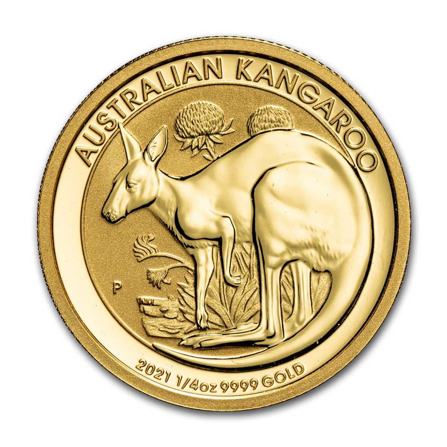 2021 Australia $25 Kangaroo 1/4oz .9999 Gold (No Tax) Scratched Cap.
