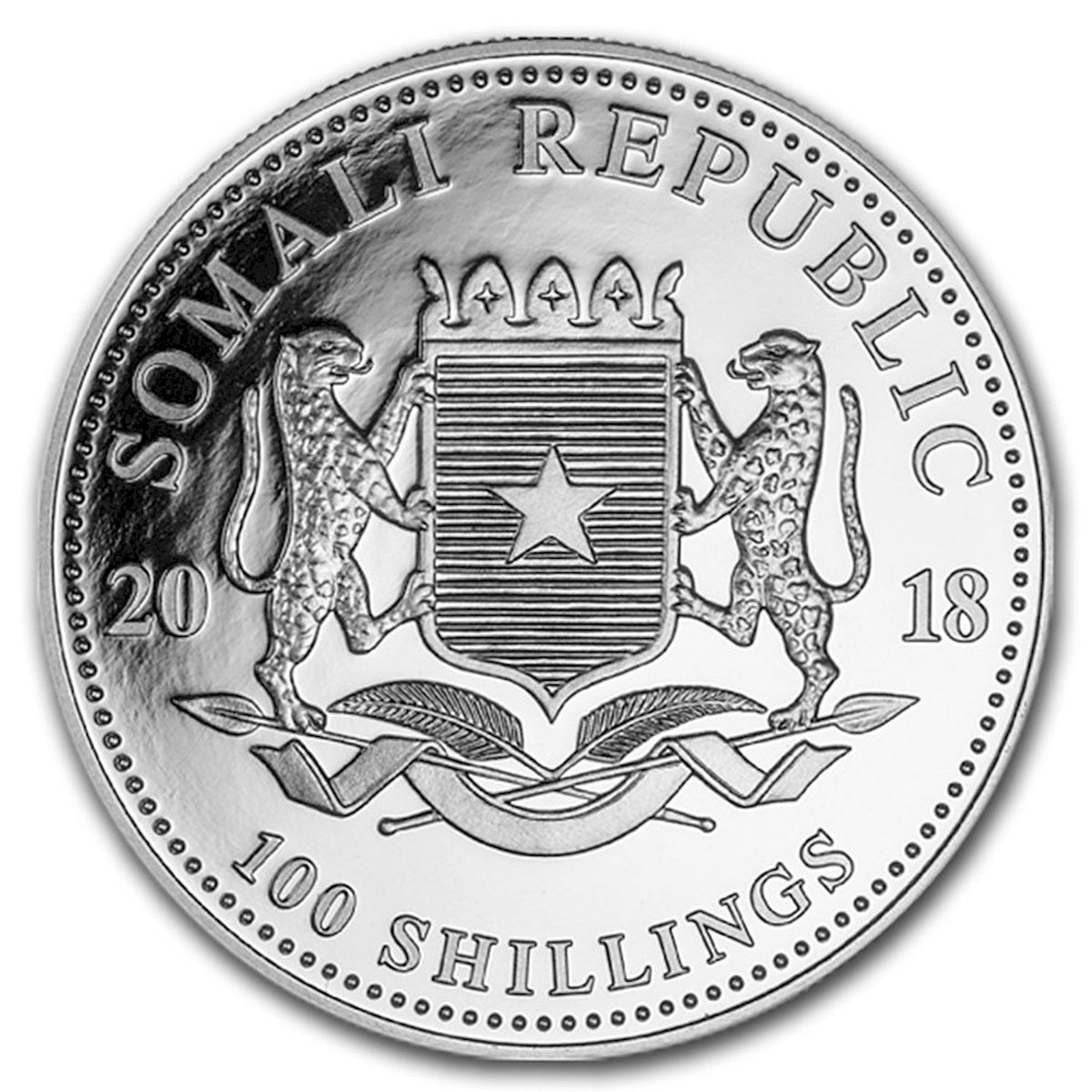 2018 Somalia 100 Shillings Elephant 1oz .999 Silver (No Tax) Lightly Toned
