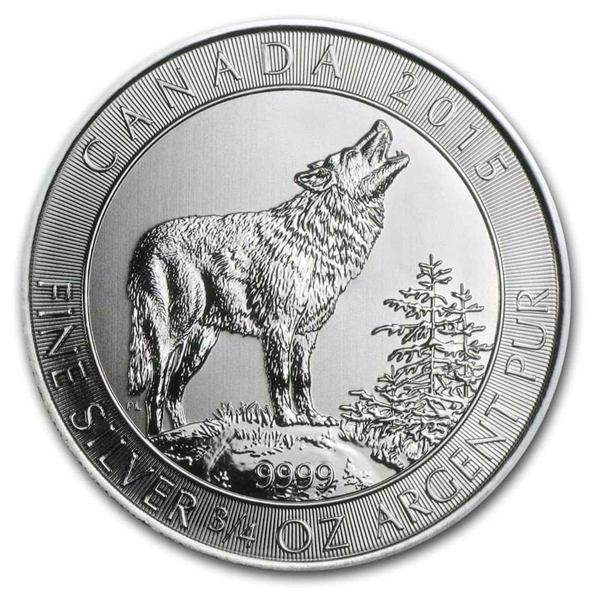 2015 Canada $2 Grey Wolf 3/4oz .9999 Silver Coin (No Tax) Hairline Scr