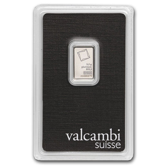 Valcambi Suisse 2.5g .9999 Platinum Bar in Original Package (No Tax)