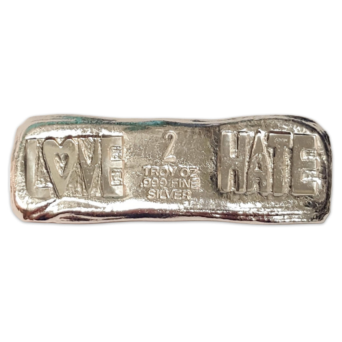 Beaver Bullion Love & Hate 2oz. .999 Fine Silver Bar (No Tax)