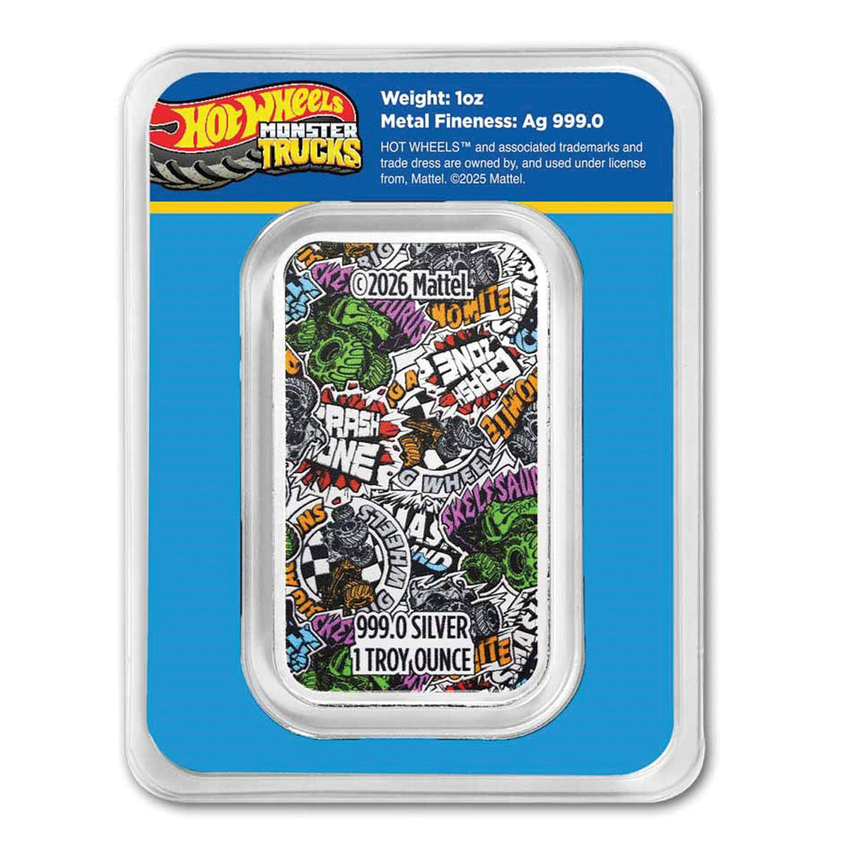 Hot Wheels™ Colourized Monster Trucks 1oz Silver Bar in Special Card (No Tax)
