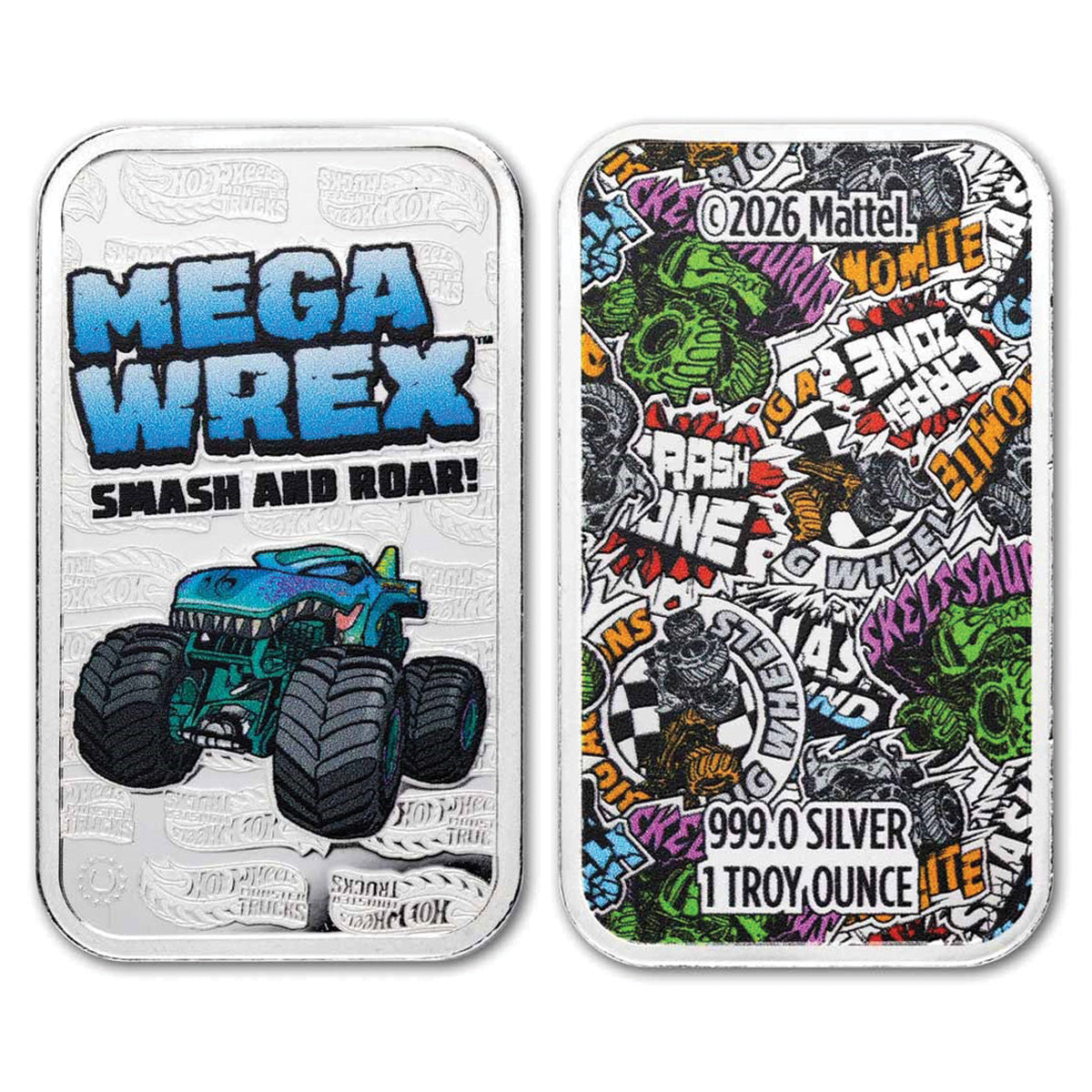 Hot Wheels™ Colourized Monster Trucks 1oz Silver Bar in Special Card (No Tax)