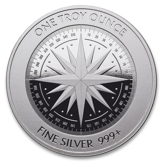 Compass Rose 1oz. .999 Silver Round (No Tax) May contain hairline scr.