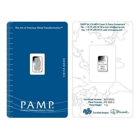 PALLADIUM: PAMP Suisse 1 Gram .9995 Palladium Fine Bar in Card (Card Scr)