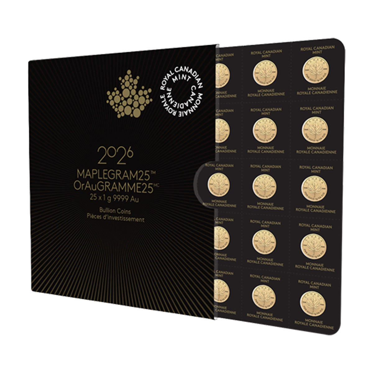 2026 Canada 25 x 1g Gold Maple Leaf Maplegram Sheet (25g) - No Credit Cards or PayPal (No Tax)