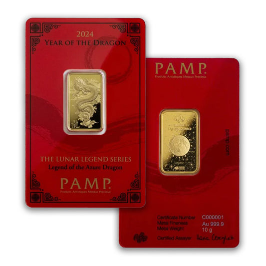 PAMP (2024) Azure Dragon 10g .9999 Gold Bar (No Tax) - Issues