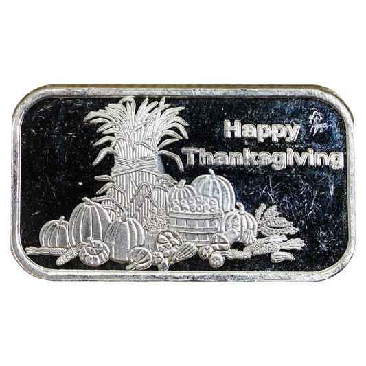 Vintage 1oz 'Happy Thanksgiving' Silver Art Bar (No Tax) Scratches/Scuffs