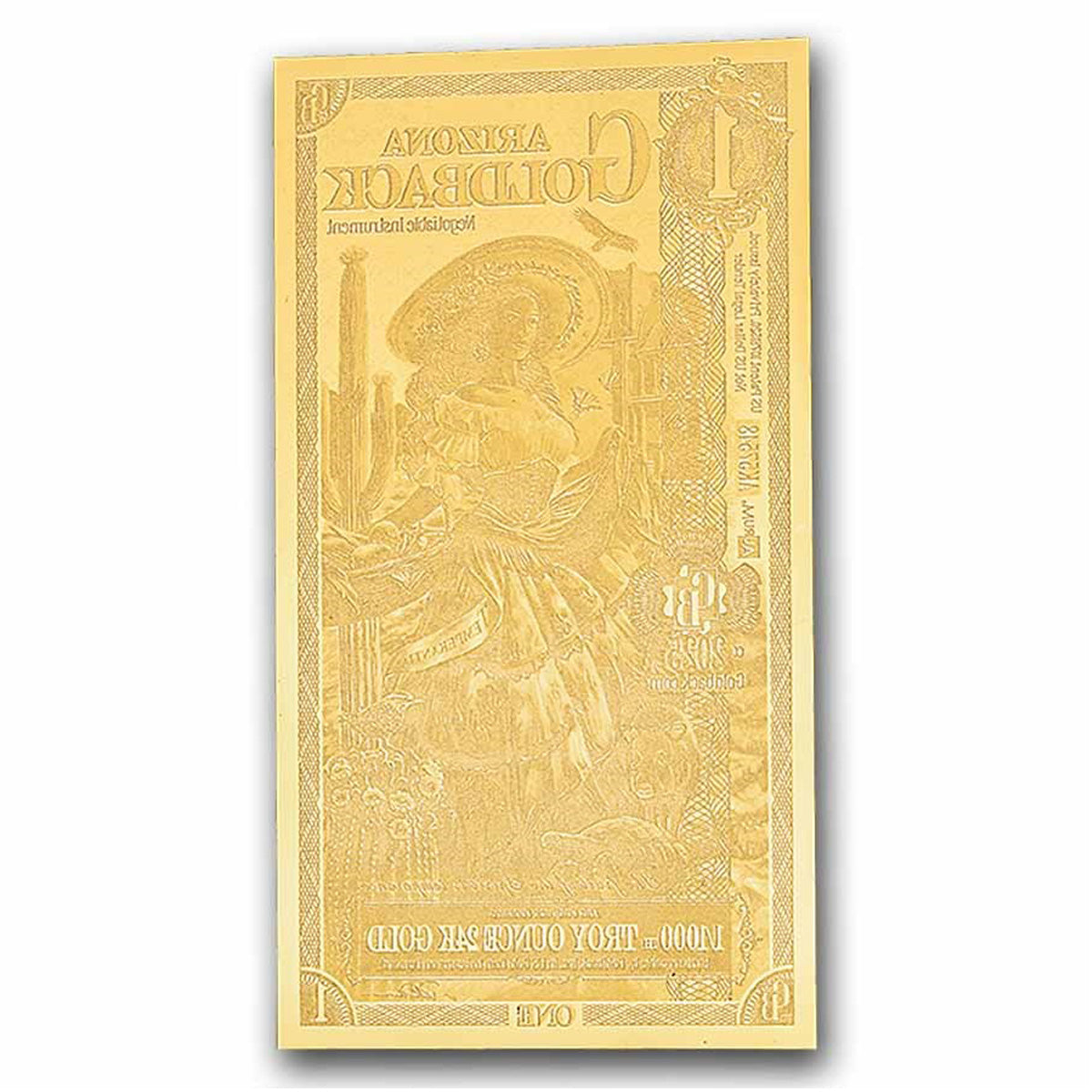 One Arizona Goldback 1/1000oz 24K .9999 Gold Wafer Foil Note (No Tax)