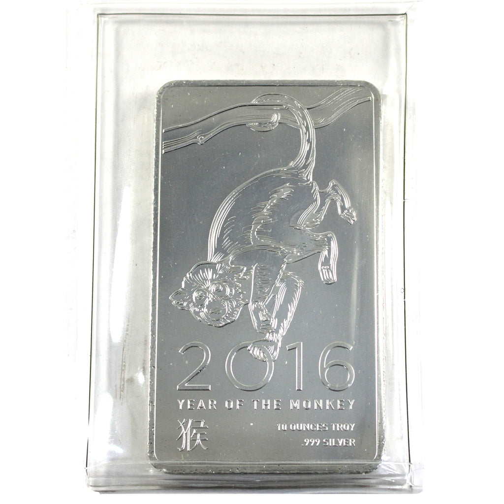 2016 NTR Metals Year of the Monkey 10oz. .999 Silver Bar (No Tax) Flaws