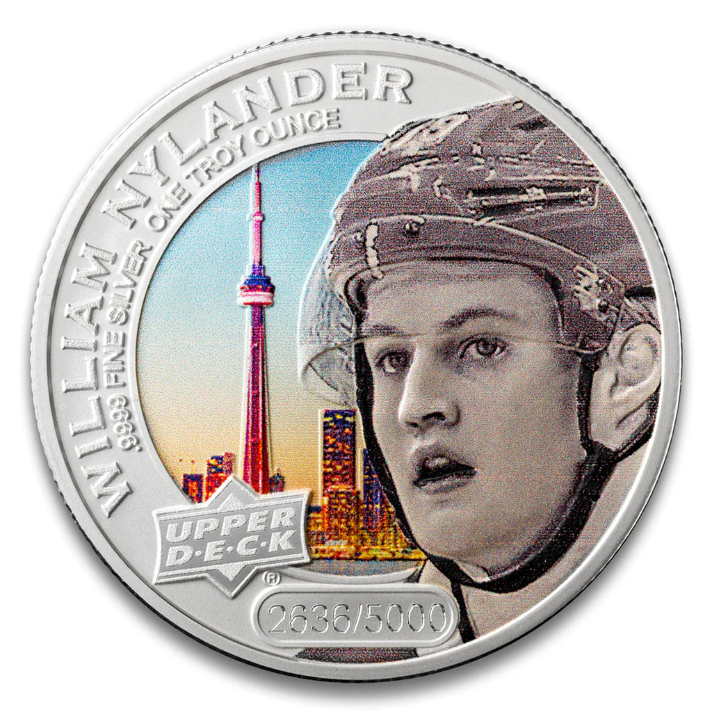 2017 $5 Coloured Upper Deck: William Nylander 1oz. Silver (No Tax) May be lightly toned