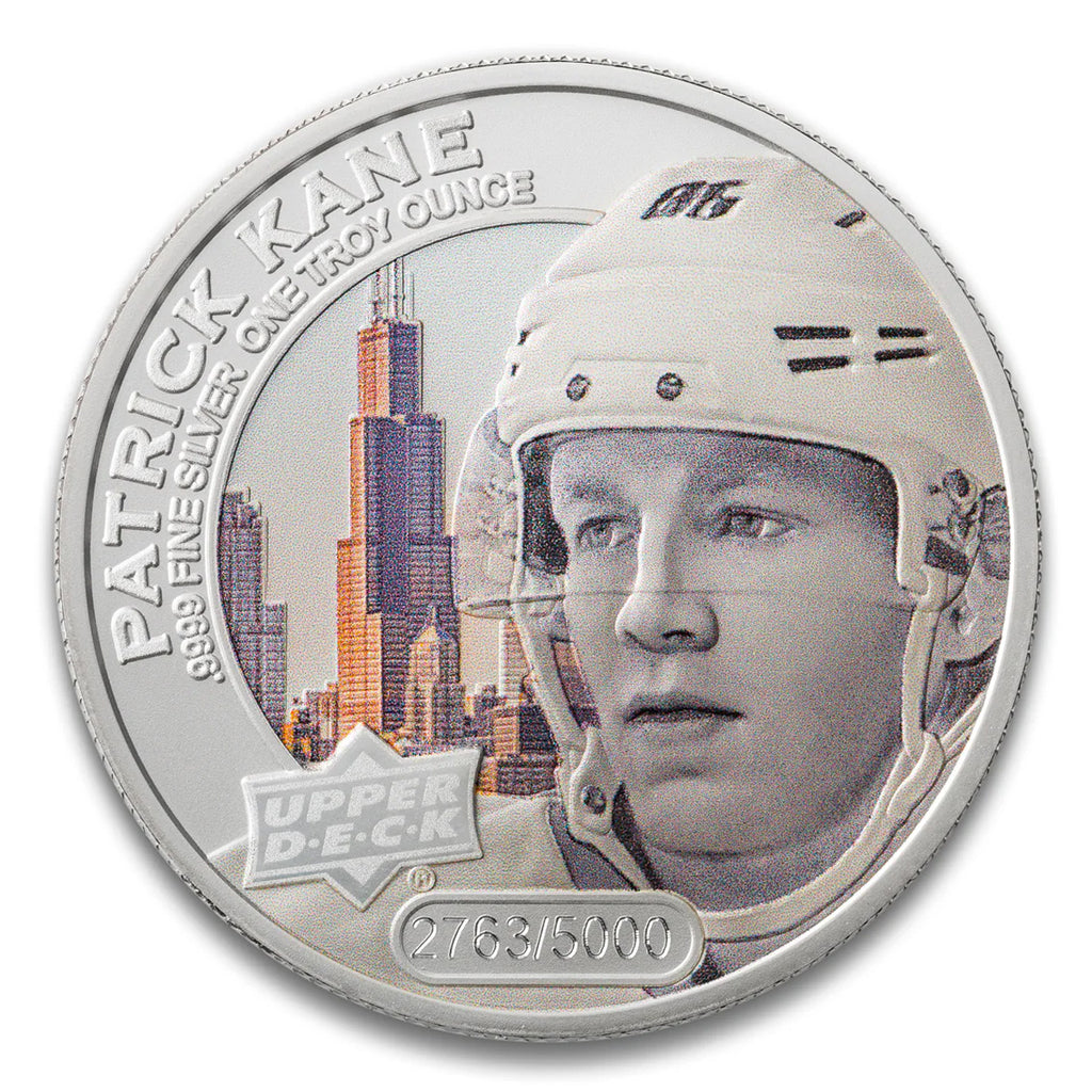 2017 $5 Coloured Upper Deck: Patrick Kane 1oz. Silver (No Tax) May be lightly toned