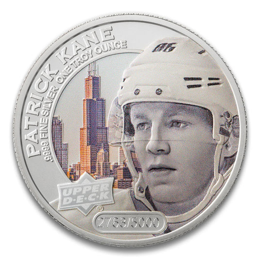 2017 $5 Coloured Upper Deck: Patrick Kane 1oz. Silver (No Tax) May be lightly toned