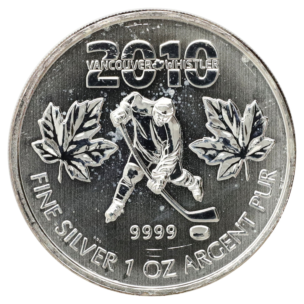 2010 Canada $5 Olympic Hockey 1oz Silver (Tax Exempt) Tone Spots/Scr