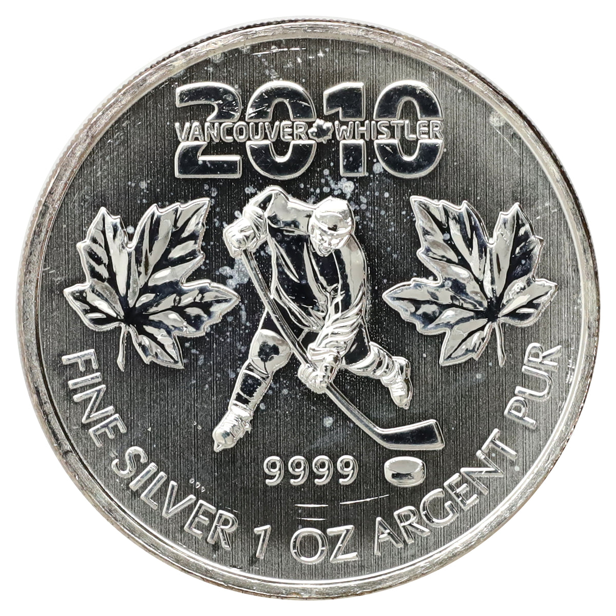 2010 Canada $5 Olympic Hockey 1oz Silver (Tax Exempt) Tone Spots/Scr