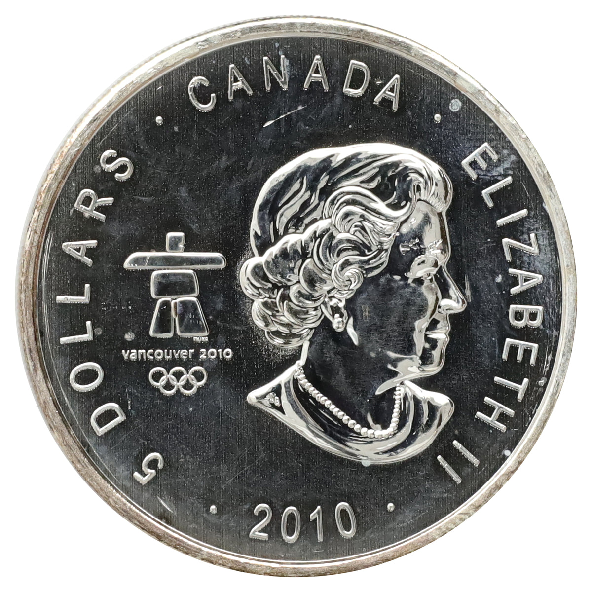 2010 Canada $5 Olympic Hockey 1oz Silver (Tax Exempt) Tone Spots/Scr