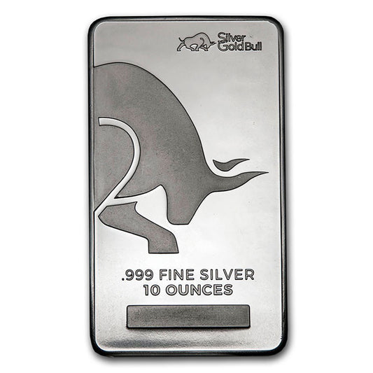Silver Gold Bull 10oz Fine Silver .999 Bar (No Tax) Lightly Toned