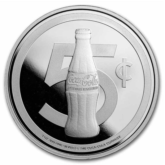 Coca-Cola® 5 cent Bottle 1oz .999 Fine Silver Round (No Tax) Hairline Scratches
