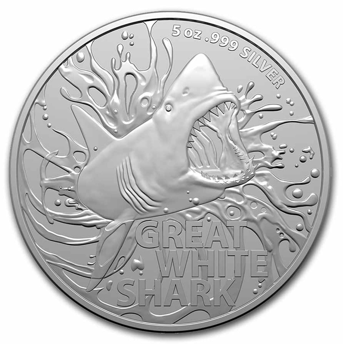 2022 Australia $5 Great White Shark 5oz .999 Silver (No Tax) Tone Spot
