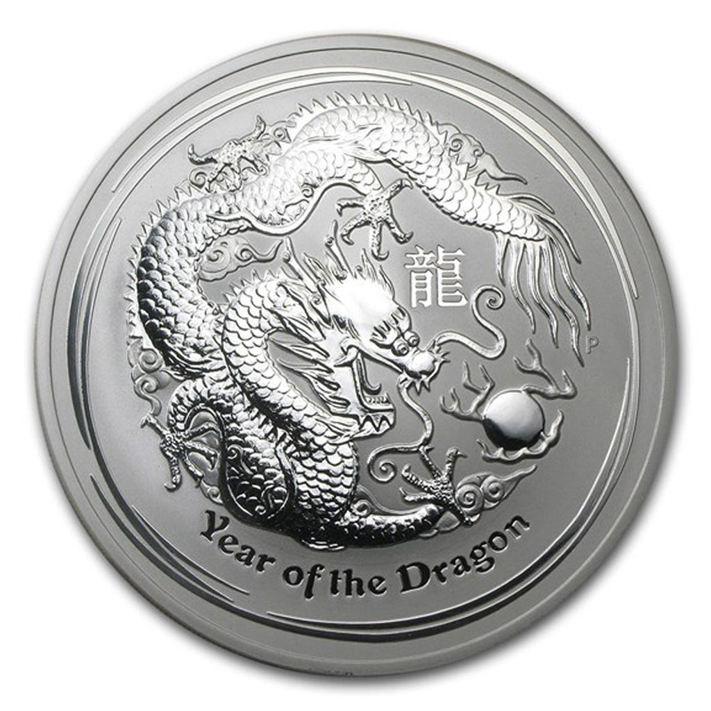2012 Australia $10 Year of the Dragon 10oz Silver (No tax) Hairline Scr on Capsule