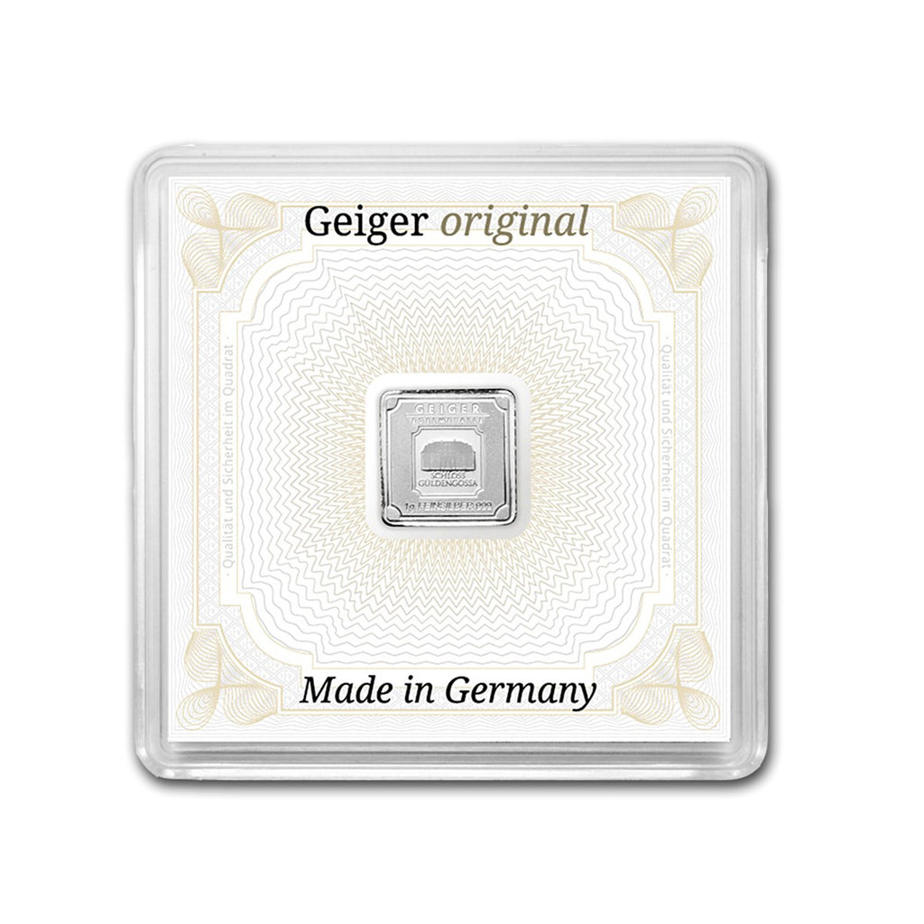 Geiger Edelmetalle 1g Silver Bar in Capsule (No Tax) Toning/Scuff Cap.