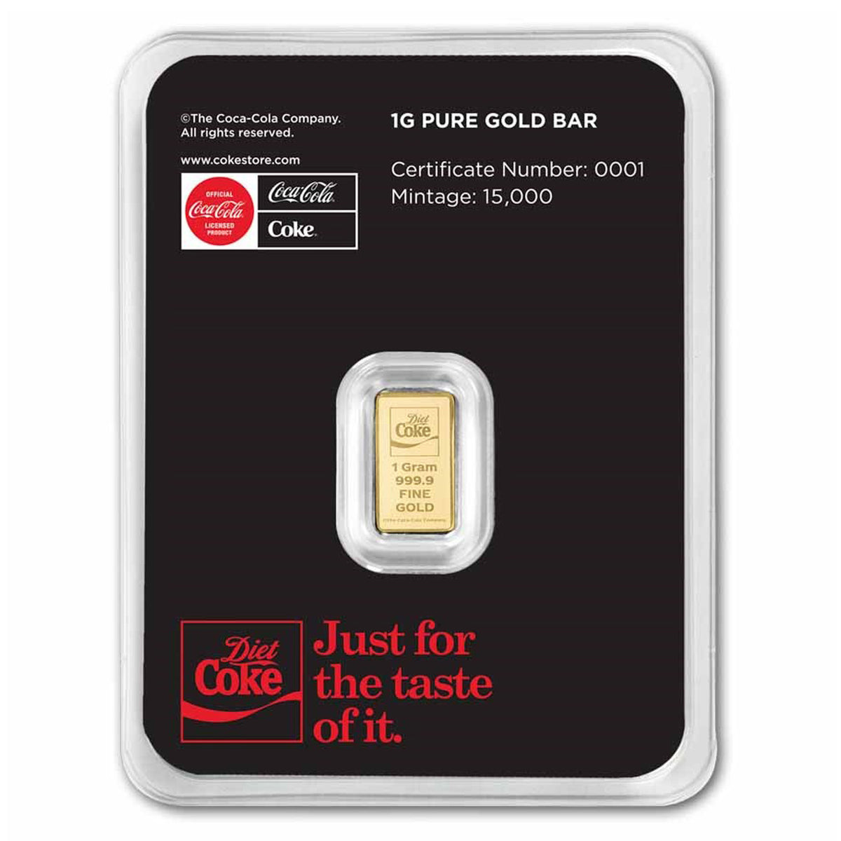 Coca-Cola® Diet Coke 1 gram .9999 Gold Bar in Card (No Tax)