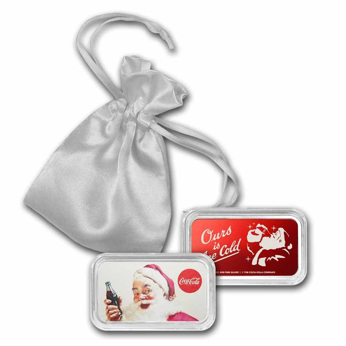 Coca-Cola® Colourized Santa "Ours is Ice Cold" Ornament 1oz .999 Silver Bar (No Tax)