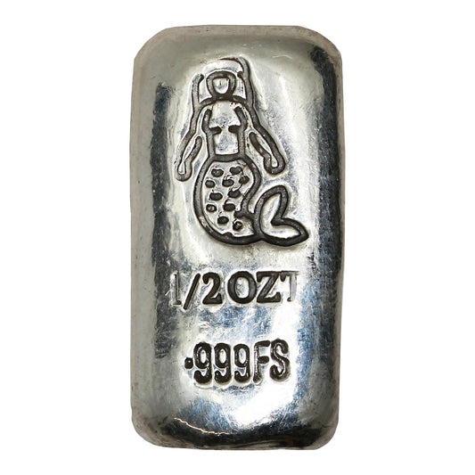 RSSC 1/2oz Mermaid .999 Fine Silver Bar (No Tax) Hairline Scr.