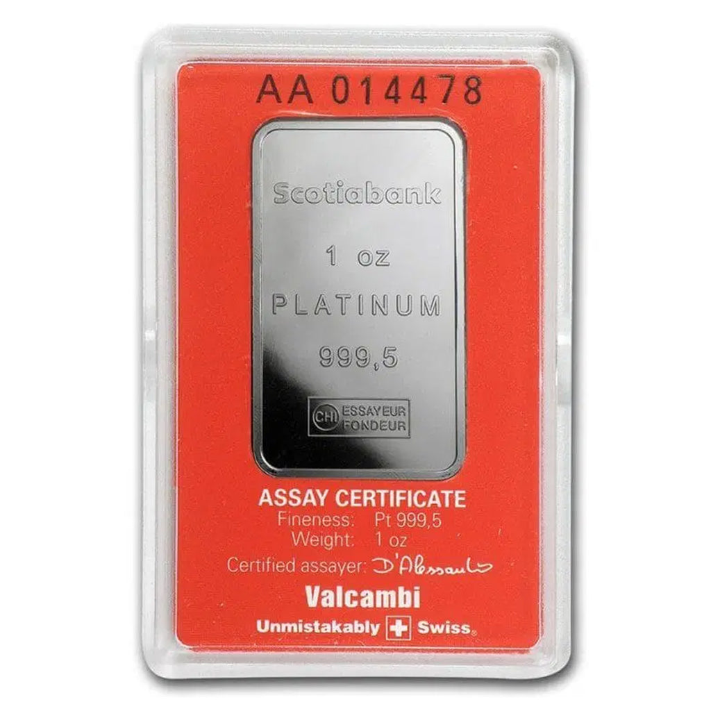 Valcambi Scotiabank 1oz .9995 Platinum Bar (No Tax) Package Scuffed - NO CREDIT CARDS or PAYPAL
