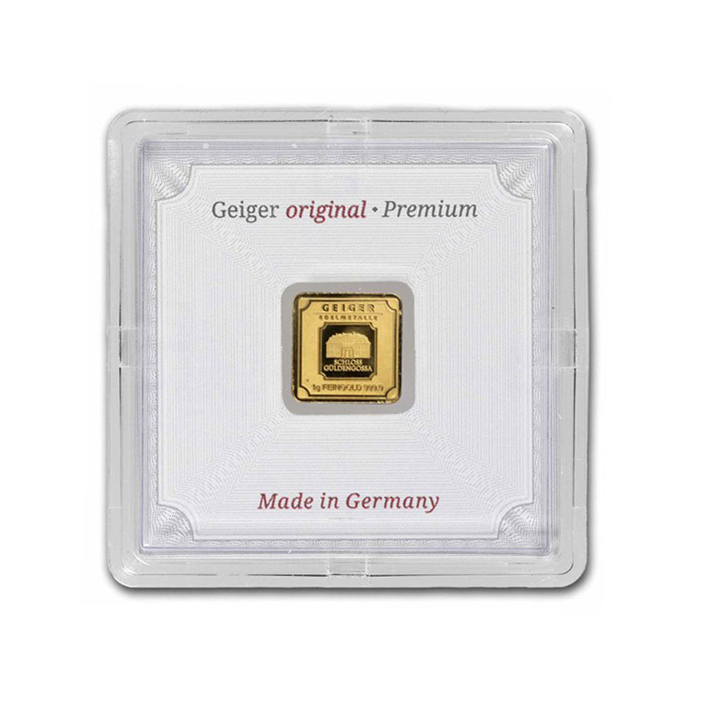 Geiger Edelmetalle 1g .9999 Gold Square Bar in Capsule (No Tax) Scuffed Capsule