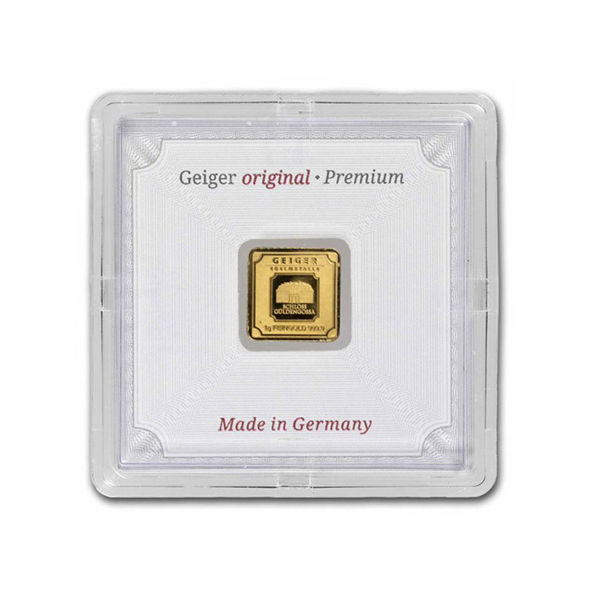 Geiger Edelmetalle 1g .9999 Gold Square Bar in Capsule (No Tax) Scuffed Capsule