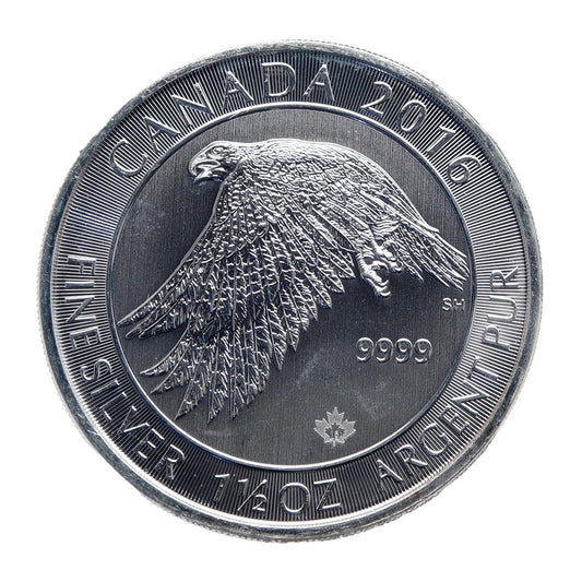 2016 Canada $8 Snow Falcon 1.5oz Silver (No Tax) White Toning/Scratches
