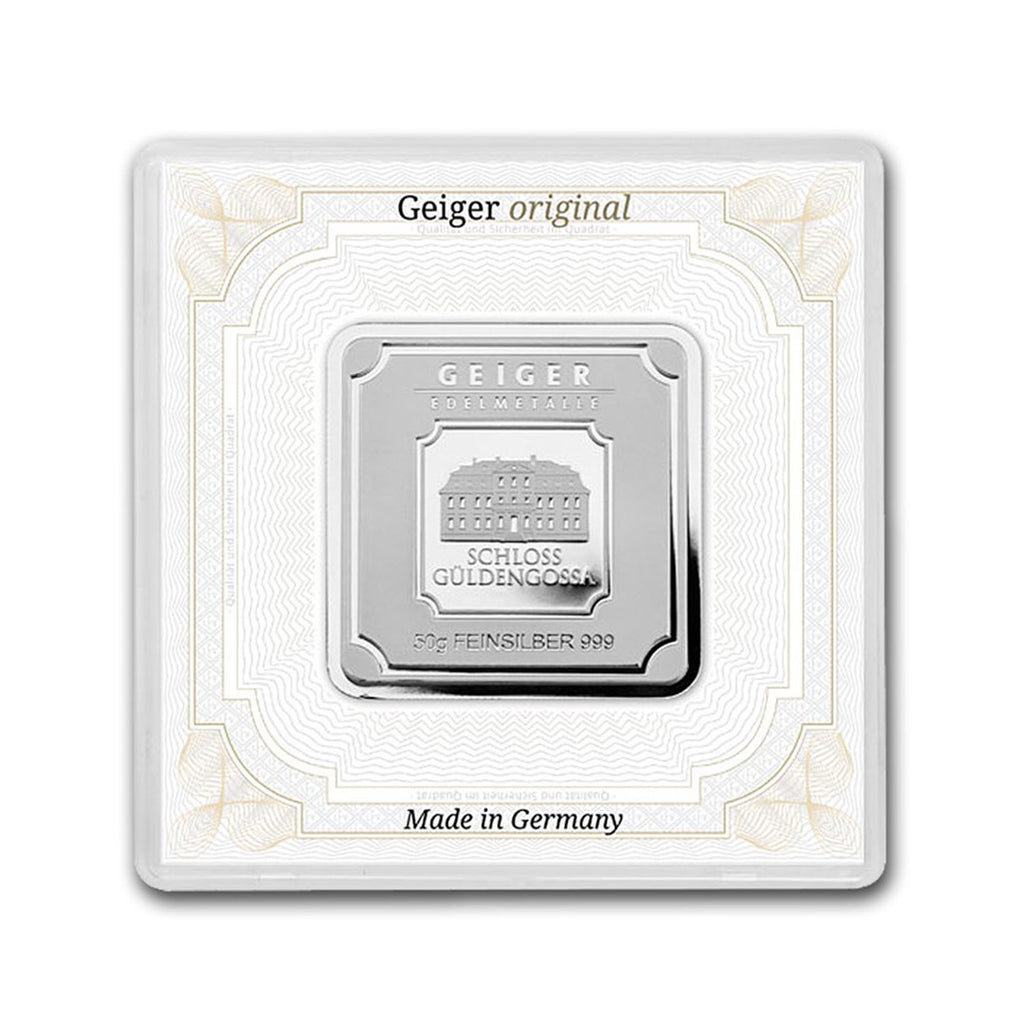 Geiger Edelmetalle 50g Silver Bar in Capsule (No Tax) Capsule Scuffed/Edge Toning