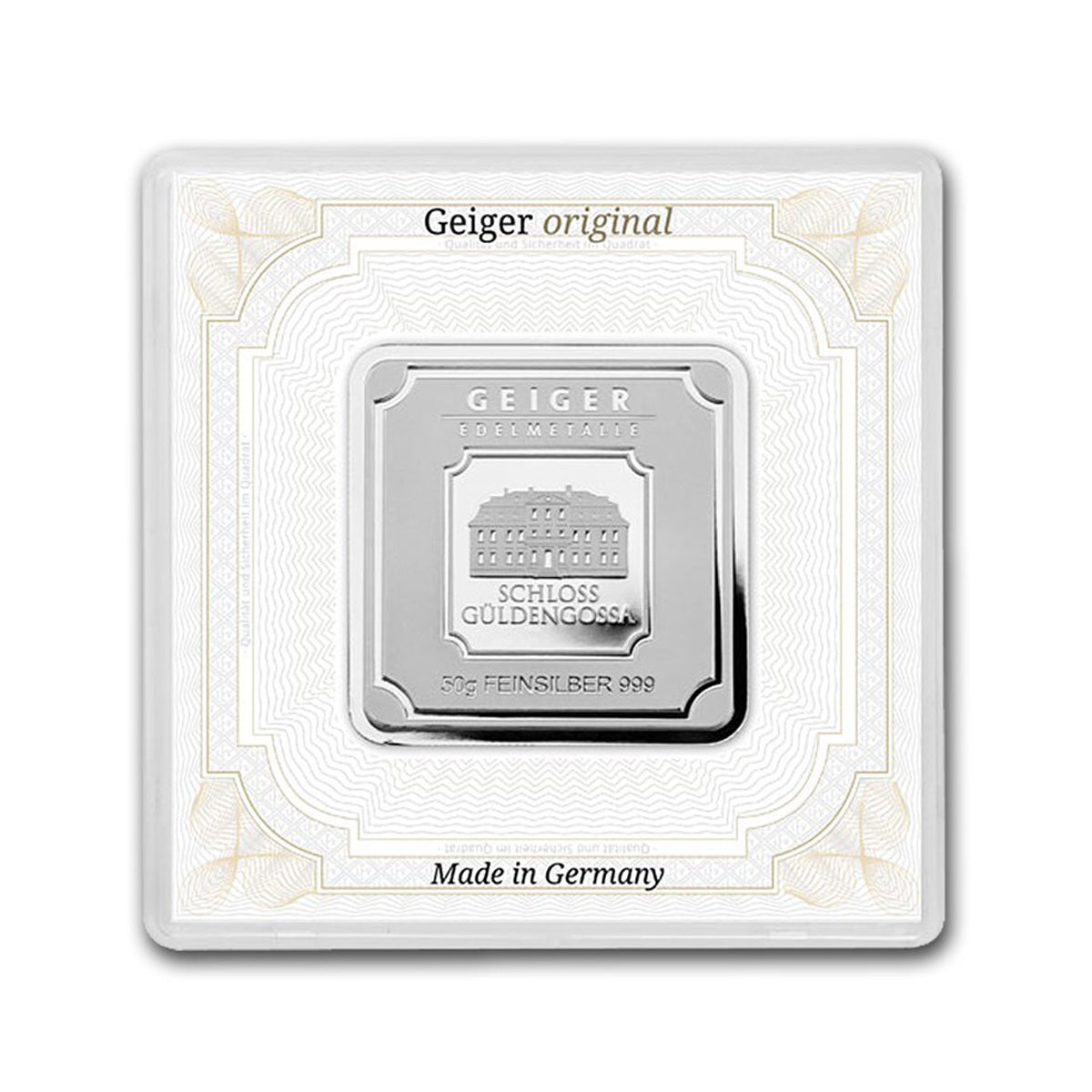 Geiger Edelmetalle 50g Silver Bar in Capsule (No Tax) Capsule Scuffed/Edge Toning
