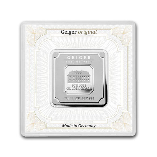Geiger Edelmetalle 50g Silver Bar in Capsule (No Tax) Capsule Scuffed/Edge Toning