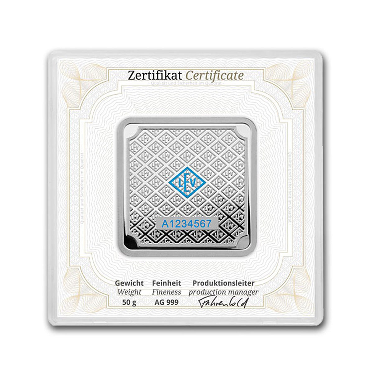 Geiger Edelmetalle 50g Silver Bar in Capsule (No Tax) Capsule Scuffed/Edge Toning