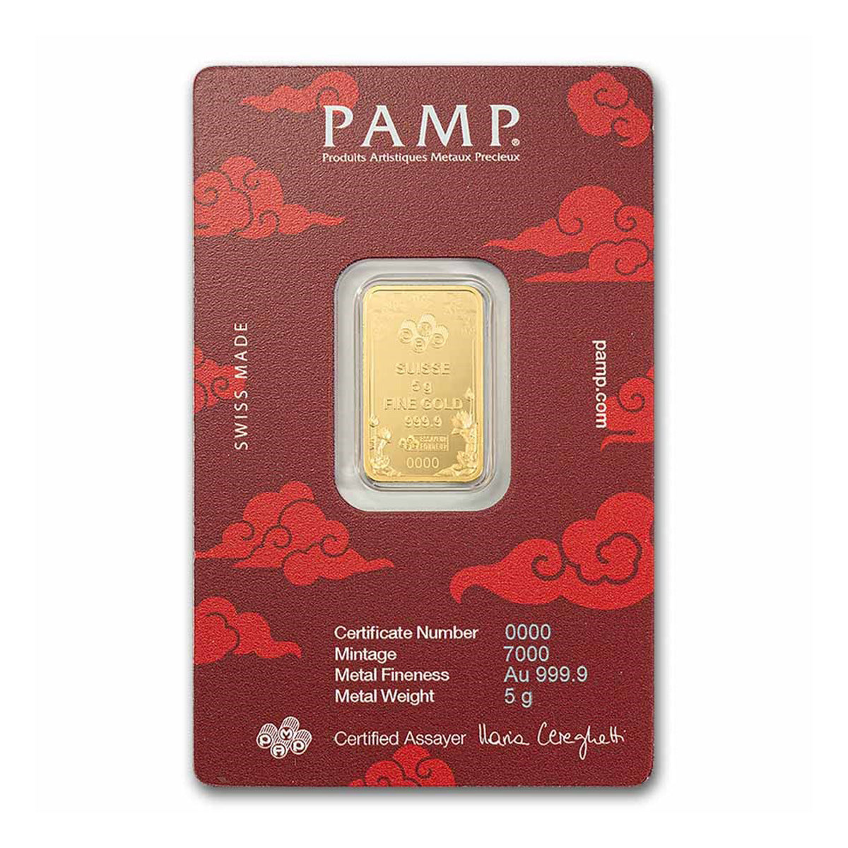 PAMP (2025) Good Luck Yellow Dragon 5g .9999 Gold Bar in Card (No Tax)