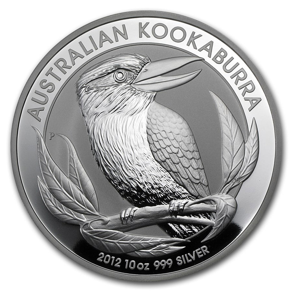 2012 Australia $10 Kookaburra 10oz Silver (No Tax) Hairline Scratches on Cap.